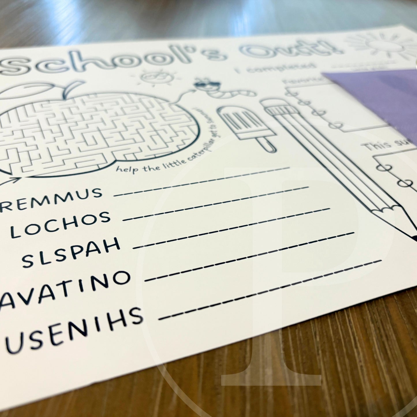 Free School's Out Coloring Page Placemat Instant Download