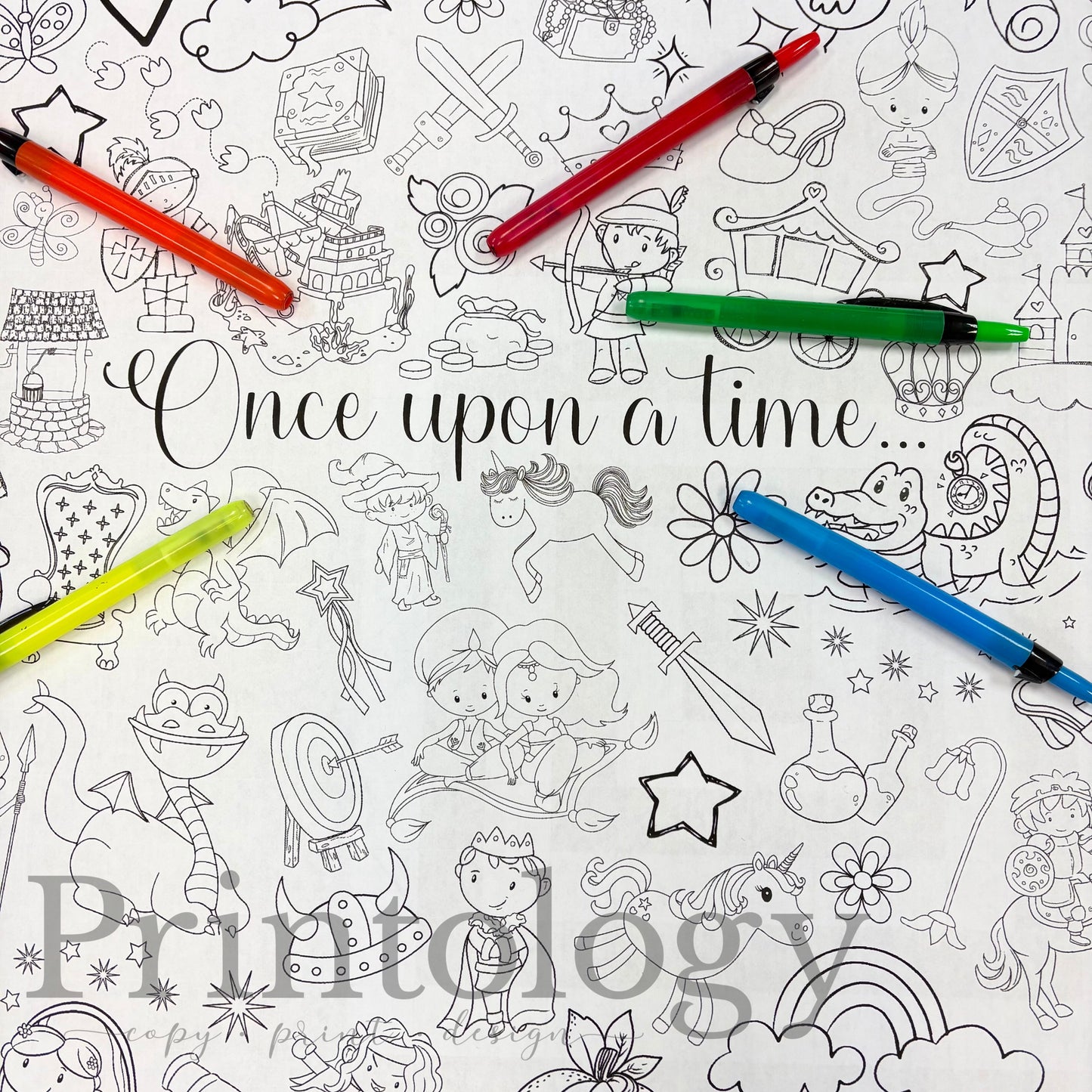 36x24 jumbo coloring page with a fun and whimsical fairytale theme