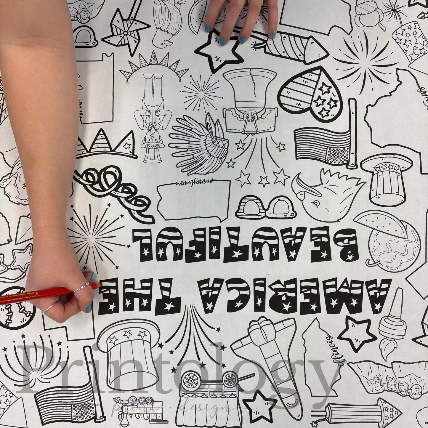 Giant coloring page to celebrate Independence day. Perfect 4th of July activity for kids