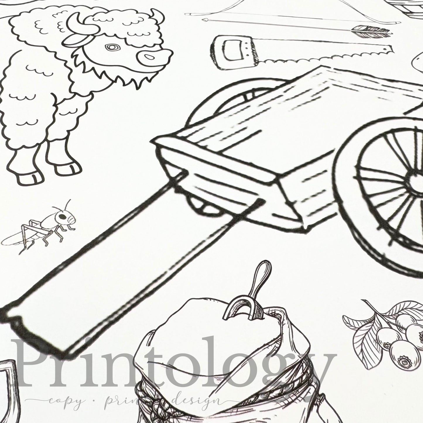 Handcart detail on coloring page