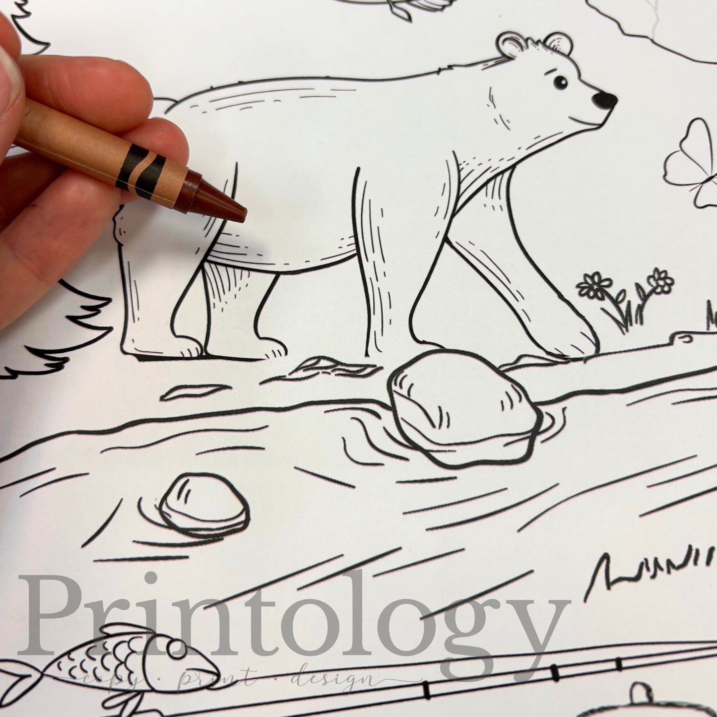 Detail from jumbo page with a bear and crayon