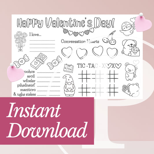 Free Valentine's Coloring Page Placemat Instant Download