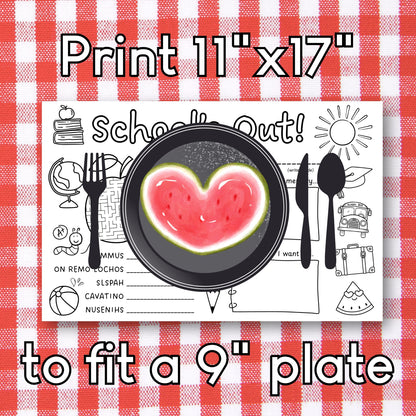 Free School's Out Coloring Page Placemat Instant Download