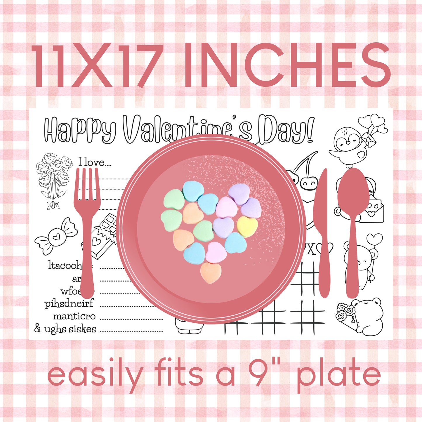 Free Valentine's Coloring Page Placemat Instant Download