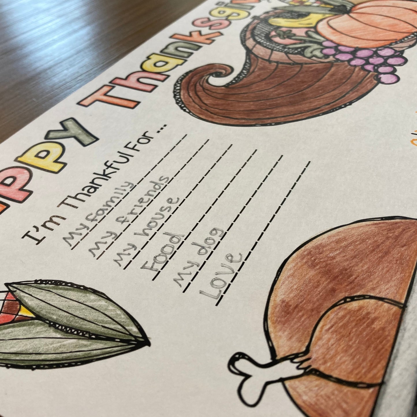 Free Thanksgiving Coloring Page Placemat Instant Download