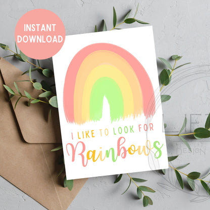 Printable 5x7 Baptism Card - “I Like to Look for Rainbows”