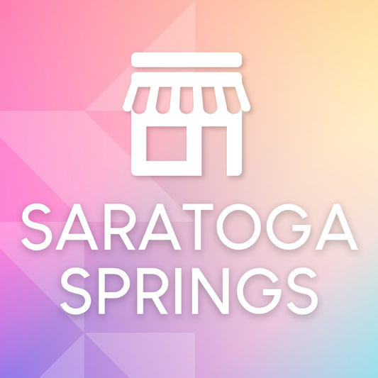 Saratoga Springs Design appointment logo with a colorful geometric background