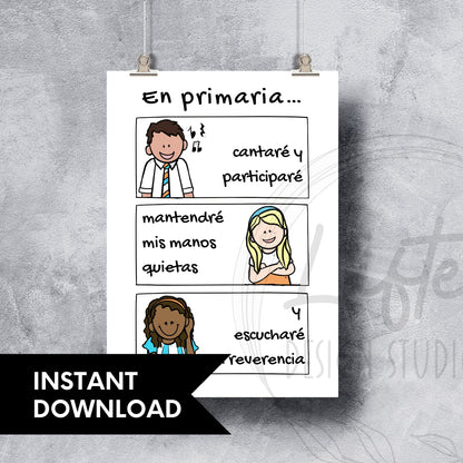 En Primaria - In Primary I Will... Reverence Poster in Spanish Instant Download