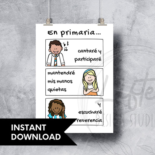 En Primaria - In Primary I Will... Reverence Poster in Spanish