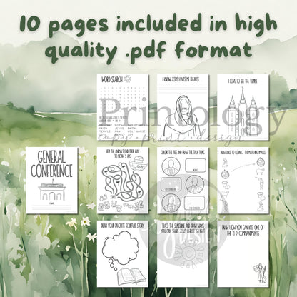Latter-Day Saint General Conference activity packet including Word Search, maze, matching images 