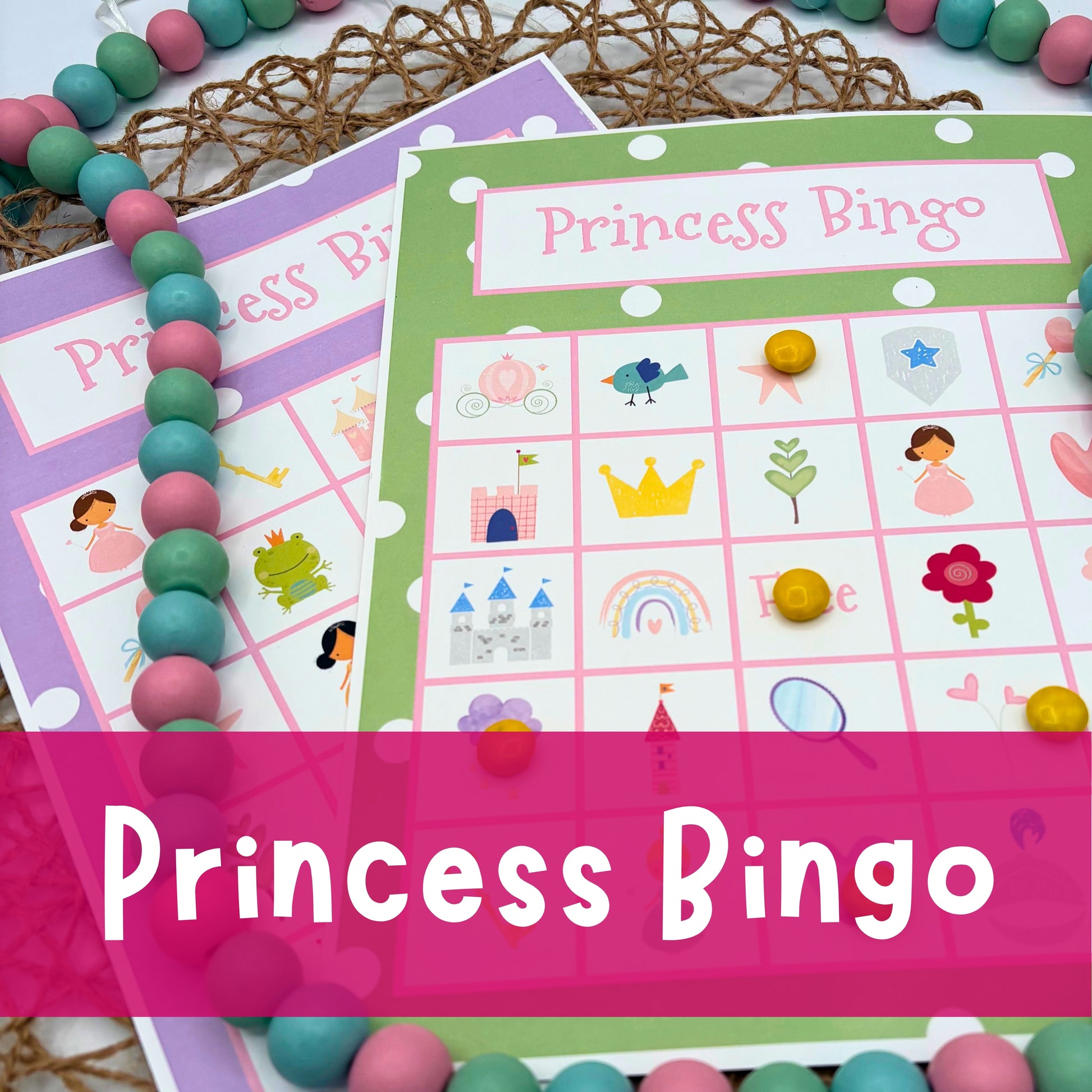 Princess bingo fairy tale bingo with 10 unique cards. Printable pdf instant download available