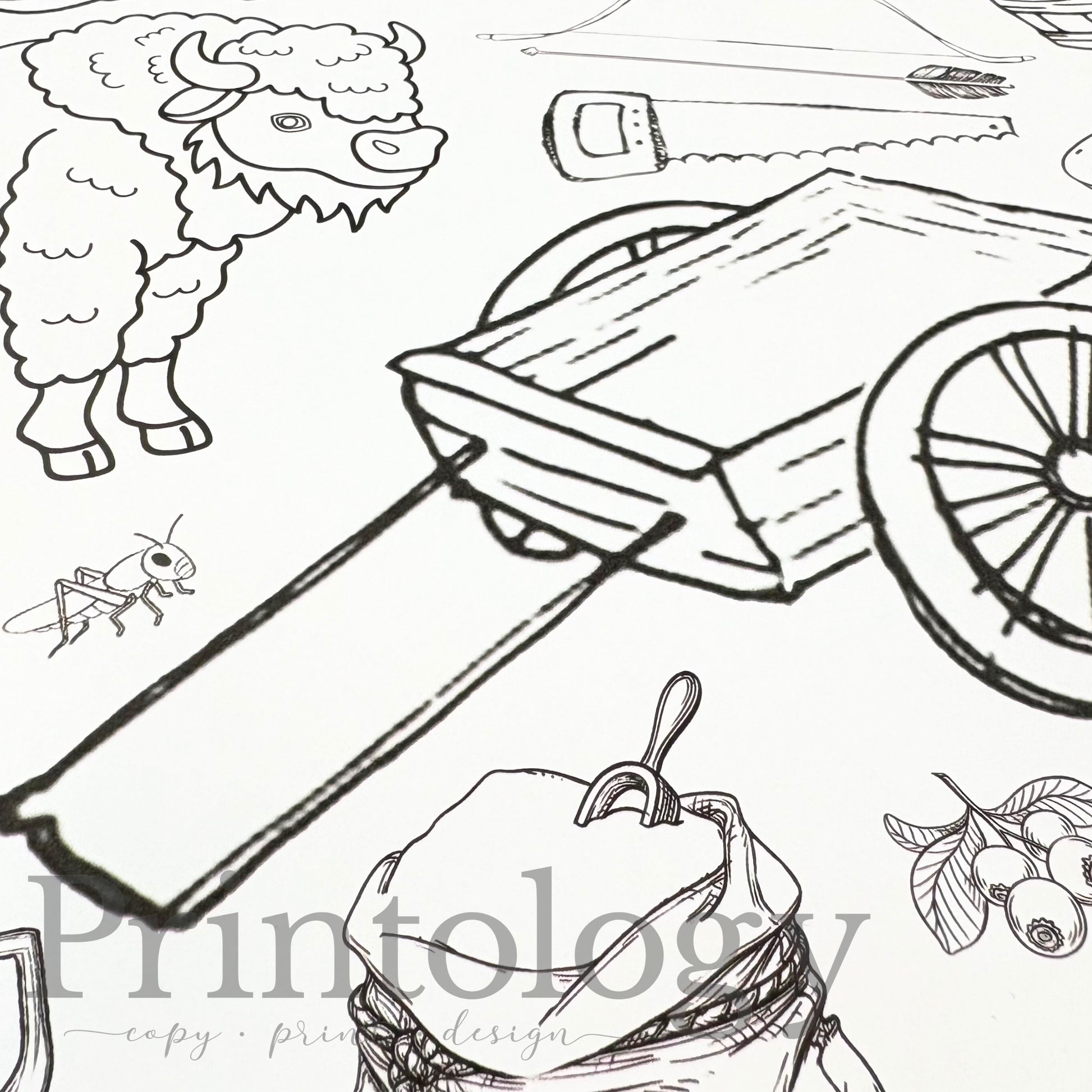 Handcart detail on coloring page