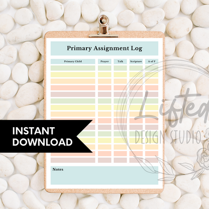 Printable Primary Assignment Log