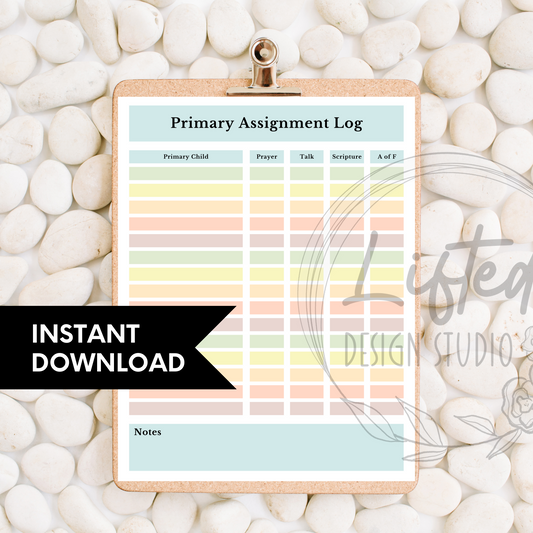 Printable Primary Assignment Log