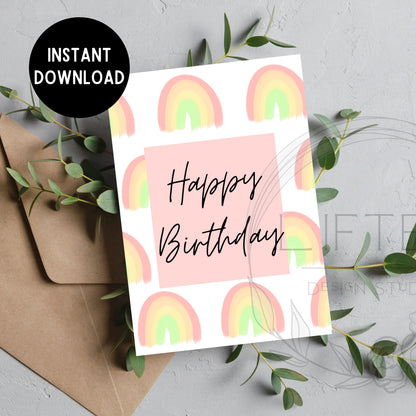 Printable 5x7 Rainbow Happy Birthday Card