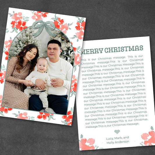 Coral Floral Christmas Card