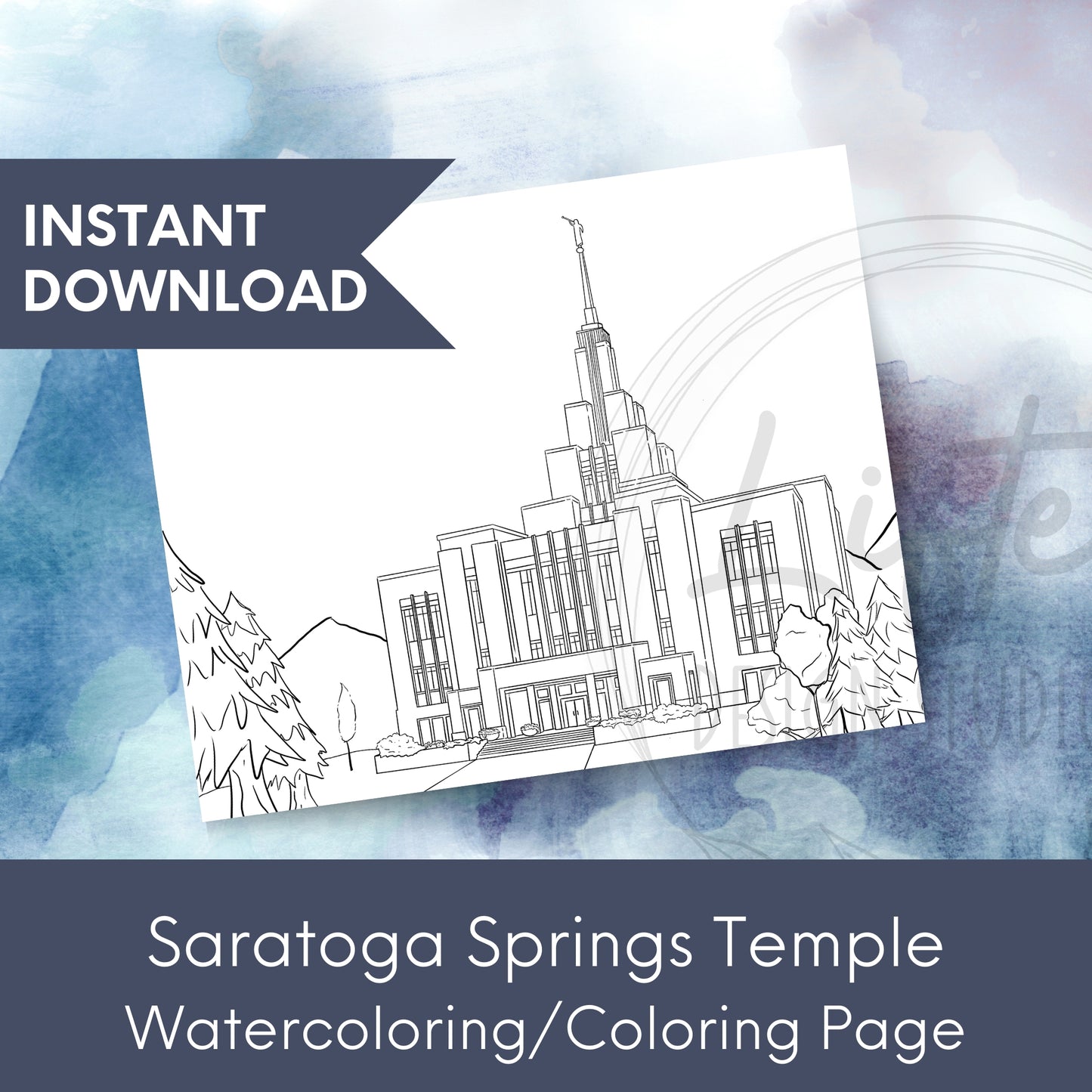 Saratoga Springs Utah Temple Coloring/Water Coloring Page Instant Download