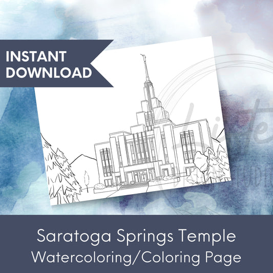 Saratoga Springs Utah Temple Coloring/Water Coloring Page Instant Download