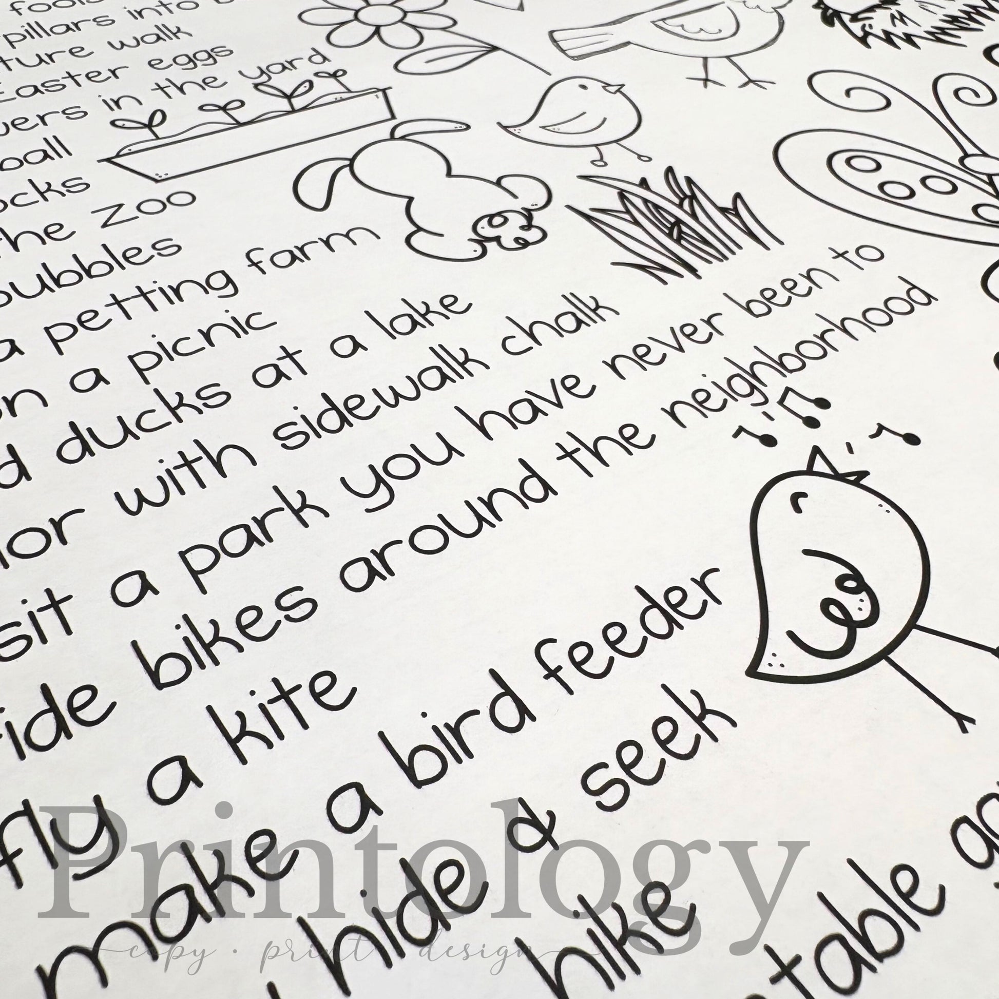 Cute, simple line drawings, including a bird and grass. Spring bucket list ideas. 