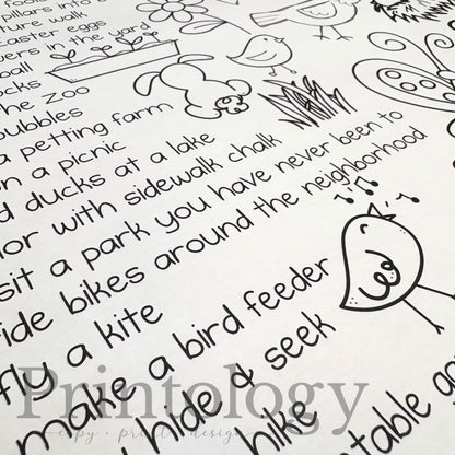 Cute, simple line drawings, including a bird and grass. Spring bucket list ideas. 