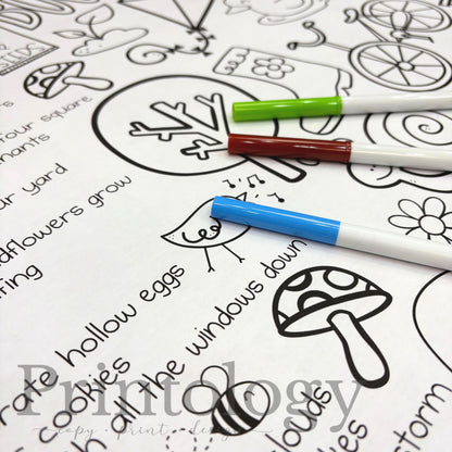Spring bucketlist Coloring page with black outlines and markers on a white background