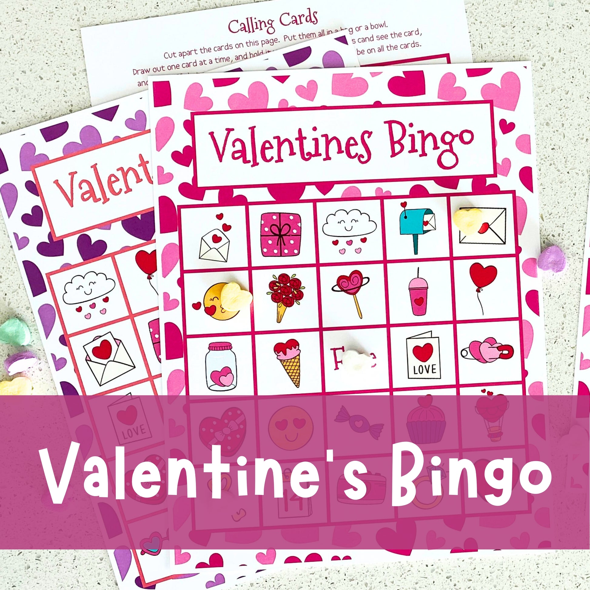 Colorful, fun Valentine Bingo Pack with digital download option! The pack includes 10 unique cards